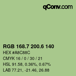 カラーコード: RGB 168.7 200.6 140 | qconv.com