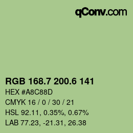 カラーコード: RGB 168.7 200.6 141 | qconv.com