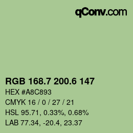 カラーコード: RGB 168.7 200.6 147 | qconv.com