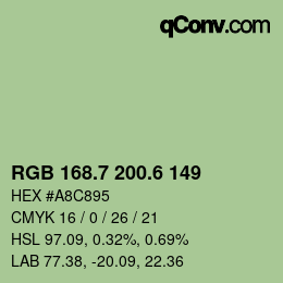 カラーコード: RGB 168.7 200.6 149 | qconv.com