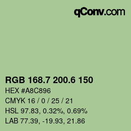 カラーコード: RGB 168.7 200.6 150 | qconv.com