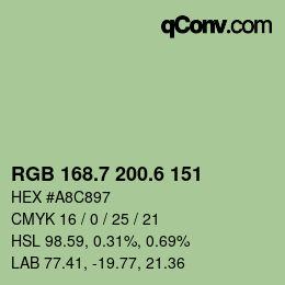 カラーコード: RGB 168.7 200.6 151 | qconv.com