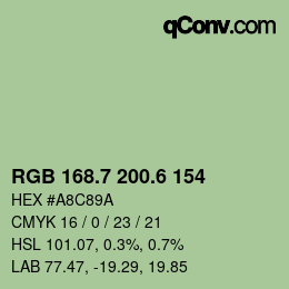 カラーコード: RGB 168.7 200.6 154 | qconv.com