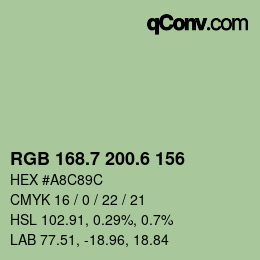 カラーコード: RGB 168.7 200.6 156 | qconv.com