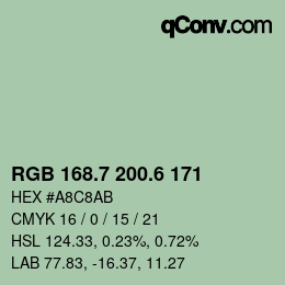 カラーコード: RGB 168.7 200.6 171 | qconv.com