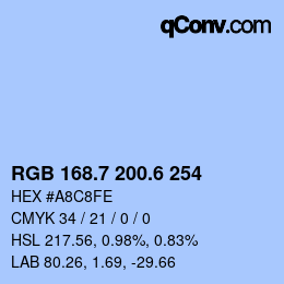 カラーコード: RGB 168.7 200.6 254 | qconv.com
