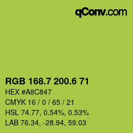 カラーコード: RGB 168.7 200.6 71 | qconv.com