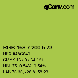 カラーコード: RGB 168.7 200.6 73 | qconv.com