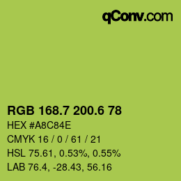 カラーコード: RGB 168.7 200.6 78 | qconv.com