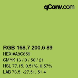 カラーコード: RGB 168.7 200.6 89 | qconv.com