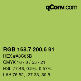 カラーコード: RGB 168.7 200.6 91 | qconv.com