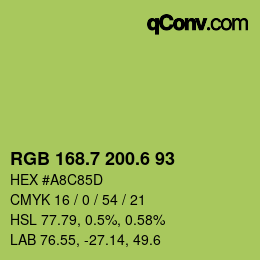 カラーコード: RGB 168.7 200.6 93 | qconv.com