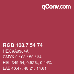 カラーコード: RGB 168.7 54 74 | qconv.com