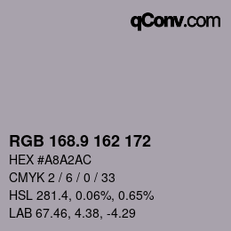 カラーコード: RGB 168.9 162 172 | qconv.com
