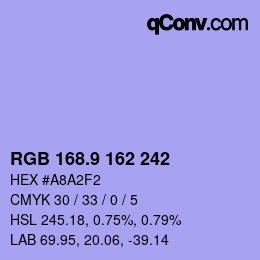 カラーコード: RGB 168.9 162 242 | qconv.com