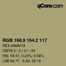 カラーコード: RGB 168.9 164.2 117 | qconv.com