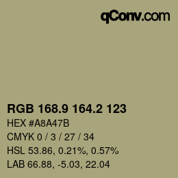 Color code: RGB 168.9 164.2 123 | qconv.com