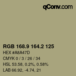 Color code: RGB 168.9 164.2 125 | qconv.com