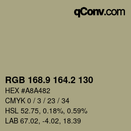 Color code: RGB 168.9 164.2 130 | qconv.com