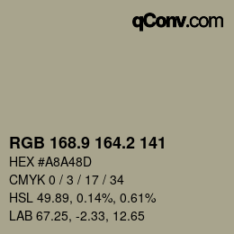 カラーコード: RGB 168.9 164.2 141 | qconv.com