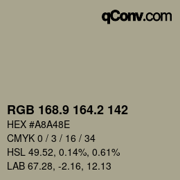 Farbcode: RGB 168.9 164.2 142 | qconv.com
