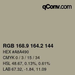 Color code: RGB 168.9 164.2 144 | qconv.com