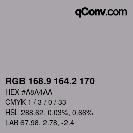 カラーコード: RGB 168.9 164.2 170 | qconv.com