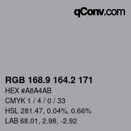 Color code: RGB 168.9 164.2 171 | qconv.com
