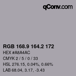 Color code: RGB 168.9 164.2 172 | qconv.com