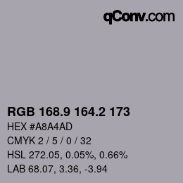 カラーコード: RGB 168.9 164.2 173 | qconv.com