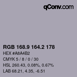 カラーコード: RGB 168.9 164.2 178 | qconv.com