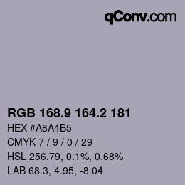 Color code: RGB 168.9 164.2 181 | qconv.com