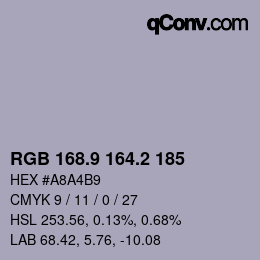 カラーコード: RGB 168.9 164.2 185 | qconv.com