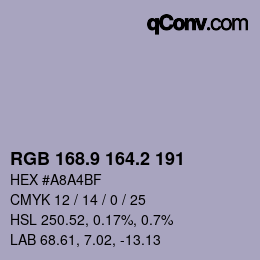 Color code: RGB 168.9 164.2 191 | qconv.com