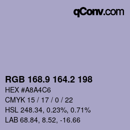 カラーコード: RGB 168.9 164.2 198 | qconv.com