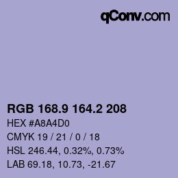 Color code: RGB 168.9 164.2 208 | qconv.com