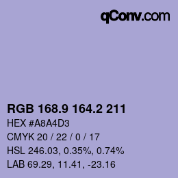 Color code: RGB 168.9 164.2 211 | qconv.com
