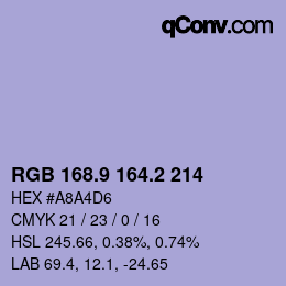 カラーコード: RGB 168.9 164.2 214 | qconv.com