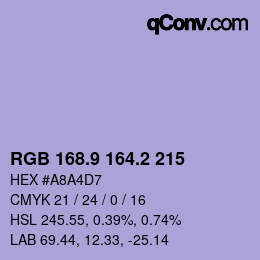 カラーコード: RGB 168.9 164.2 215 | qconv.com