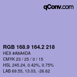 Color code: RGB 168.9 164.2 218 | qconv.com