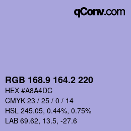 カラーコード: RGB 168.9 164.2 220 | qconv.com