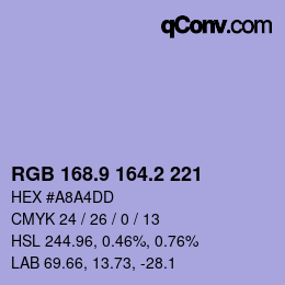 カラーコード: RGB 168.9 164.2 221 | qconv.com