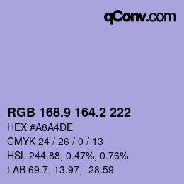 Color code: RGB 168.9 164.2 222 | qconv.com