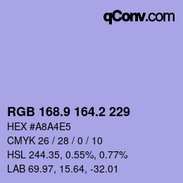 カラーコード: RGB 168.9 164.2 229 | qconv.com