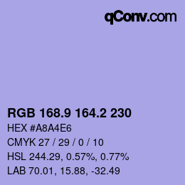 カラーコード: RGB 168.9 164.2 230 | qconv.com