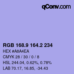 カラーコード: RGB 168.9 164.2 234 | qconv.com
