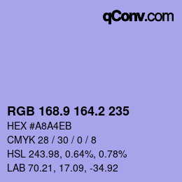 カラーコード: RGB 168.9 164.2 235 | qconv.com