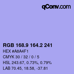 Color code: RGB 168.9 164.2 241 | qconv.com