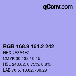 Color code: RGB 168.9 164.2 242 | qconv.com