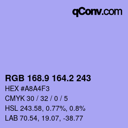 カラーコード: RGB 168.9 164.2 243 | qconv.com